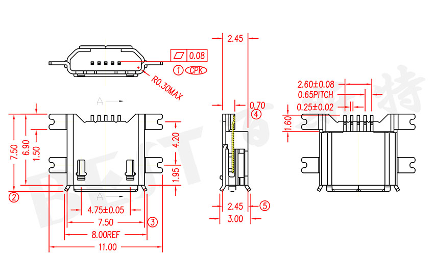 USB插座USB-MC-001-06參考圖紙