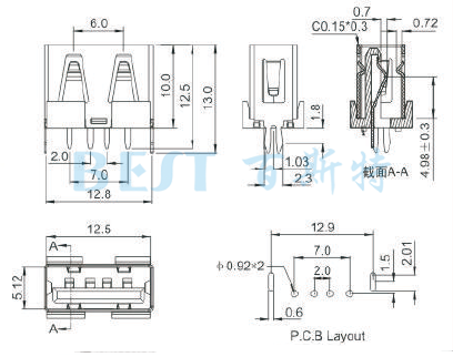 USB插座USB-A-21參考圖紙