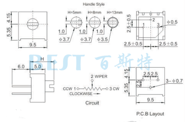 JML精密電位器3386PL(3-5-8)_參考圖紙